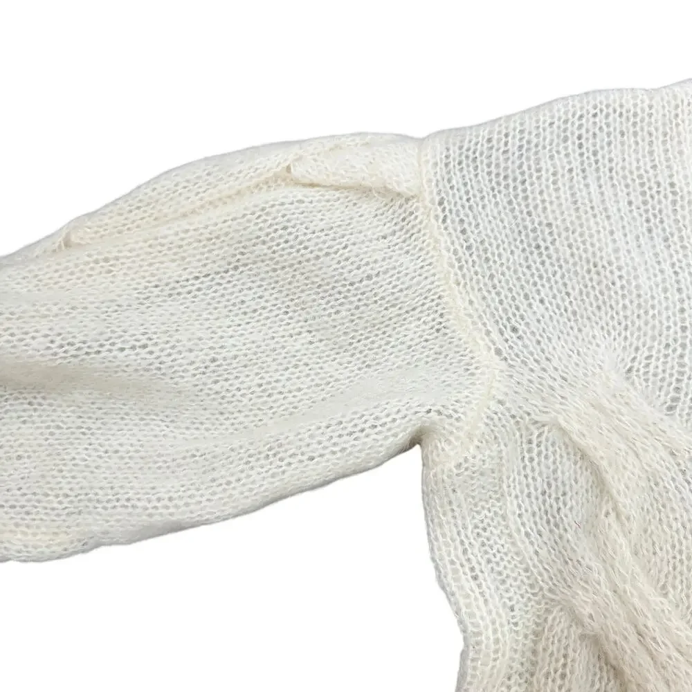 Greta Boldini Eclaire Ivory Mohair Merino Wool Balloon Sleeve Sweater XS Italy